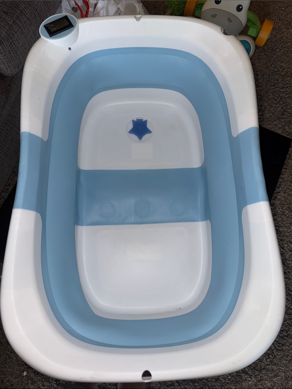 Fisher-Price Blue and White Infant Bath Tub with Star Drain Plug